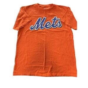 Majestic New York Mets T Shirt Mens Large Orange Short Sleeve MLB Baseball